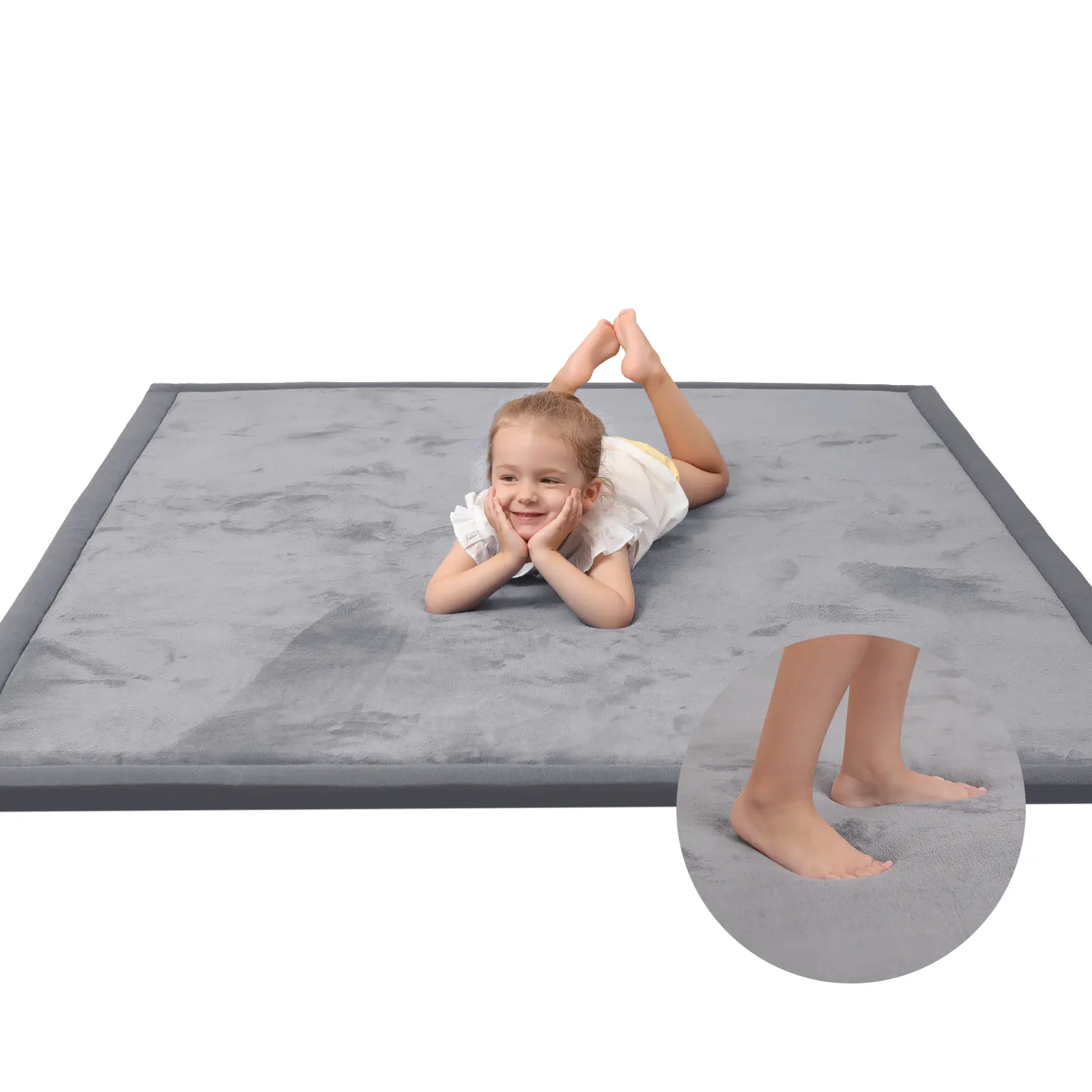 Huloo Sleep Baby Play & Playpen Mat - 1.3" Thick Elasti-Foam Nursery Development Mat, Non-Toxic, Water-Repellent, Soft Coral Velvet, Breathable, Durable & Pilling-Resistant, Non-Slip Backing, Baby Items for Crawling & Tummy Time, Living Room Area Rug, Bre