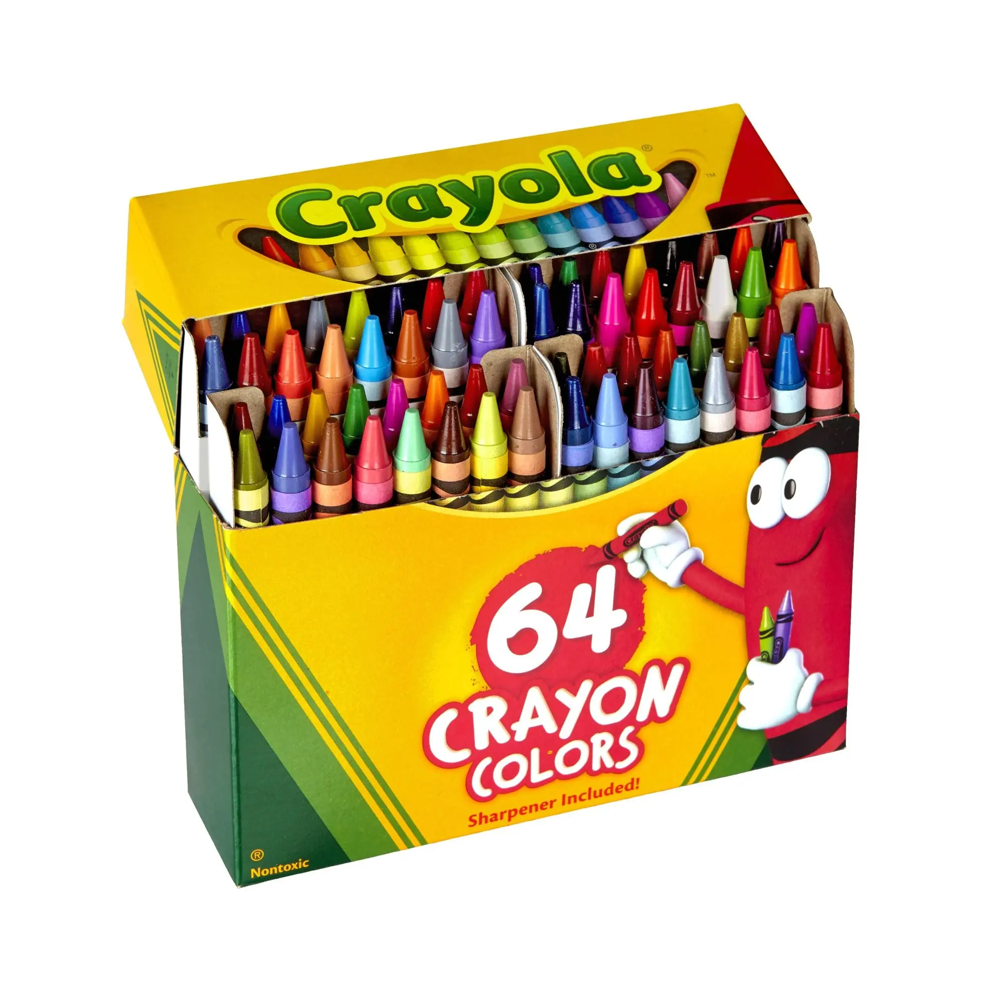 Crayola 64-Ct Crayon Box with Built-In Sharpener - Art Set, Coloring Tools, Drawing Supplies Kit, Colorful School Supplies for Kids, Eco-Friendly Educational Craft Enhancer