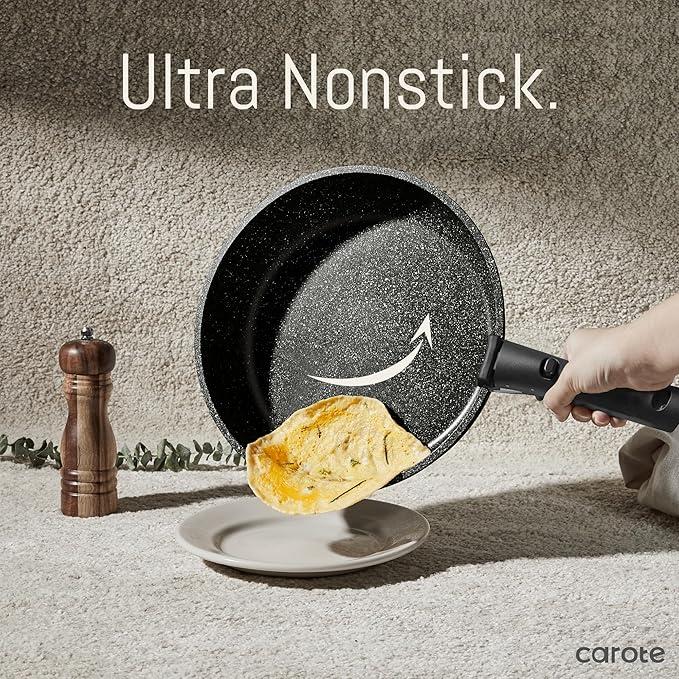 [Official] CAROTE 18pcs Detachable Handle Nonstick Cookware Set, Blue/Green/Black/Taupe/White, Pots and Pans, Oven safe Frying Pan, Dishwasher Safe