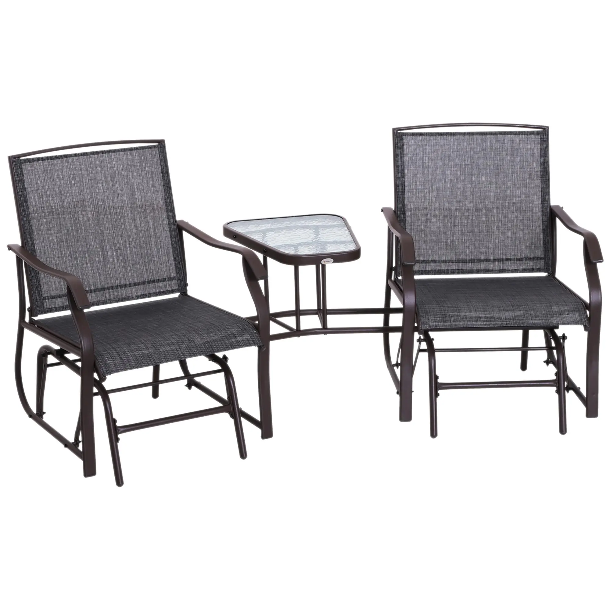 Outsunny 2-Seat Outdoor Glider Loveseat with 33 lbs. Coffee Table - Outside Chairs, Lawn Chairs Outside, Breathable Sling, Outdoor Furniture, 19.75" L x 6.75" W Table, 20.5" W x 20.5" D Seats for Backyard, Porch
