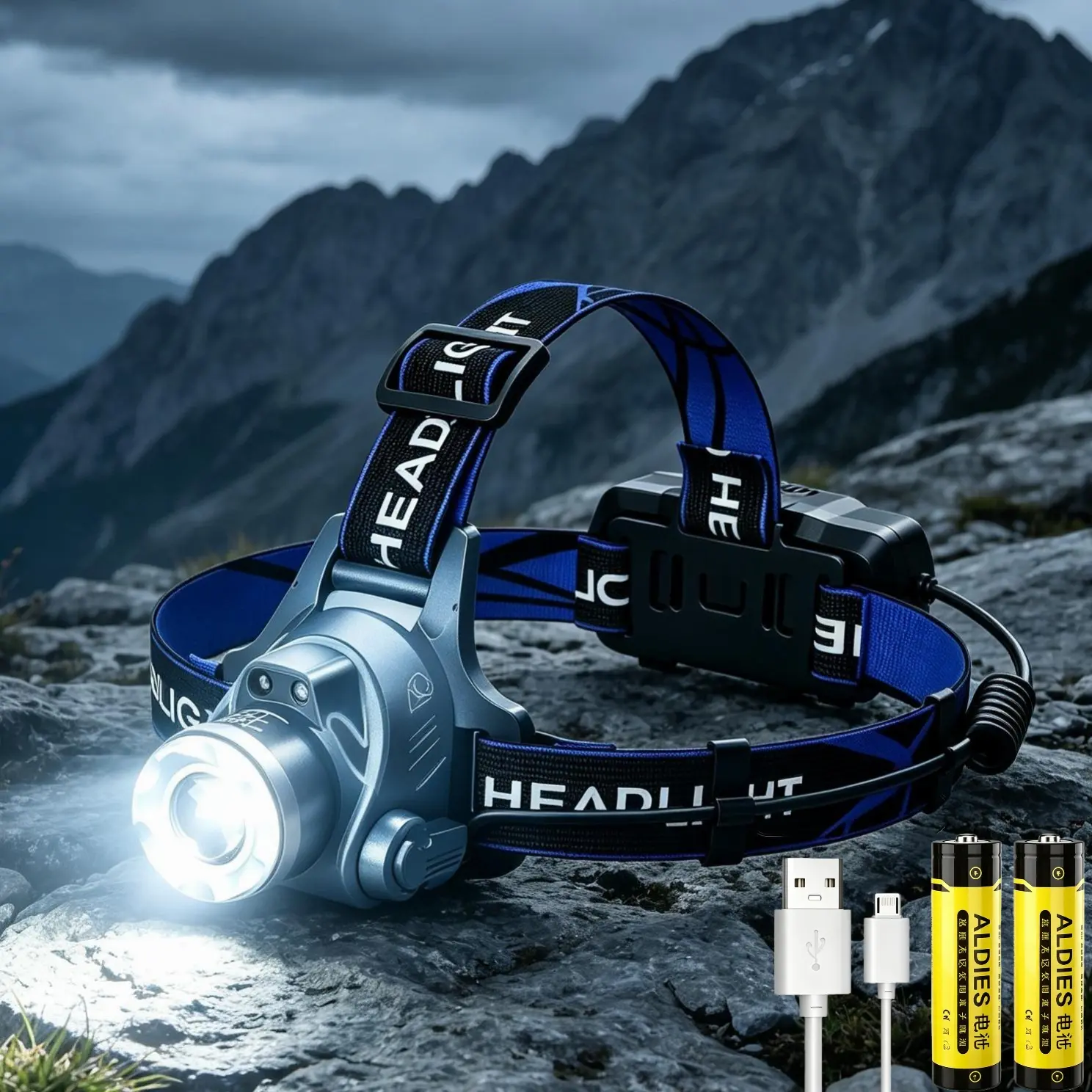 High Lumens Flashlight-Headlamp with Headband, 15000 Lumen, 50W Bulb, USB Rechargeable, 60H Long Battery Life, Detachable, 5 Modes, IP68 Waterproof, 90° Adjustable Motion Sensor, Adjustable Fit, Outdoor Gear for Running,Hunting, Lights, Outdoor Gadg