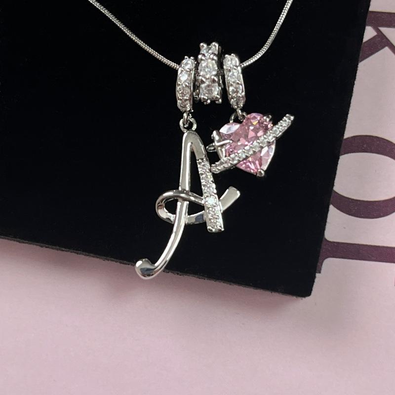 Tewiky 925 Silver 3-Layering Initial A-Z LetterPendant Necklaces for Women Snake Chain Choker Pink Heart Zircon Adjustable Length Necklace Jewelry For Valentine's Day gifts