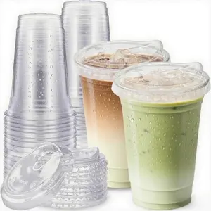 25 Sets- 16 oz Clear Plastic Cups with Strawless-Sip-Lids, Disposable Cup Plastic Iced Coffee Cups for Cold Drinks, Smoothies and Juices Stackable Design No Leak
