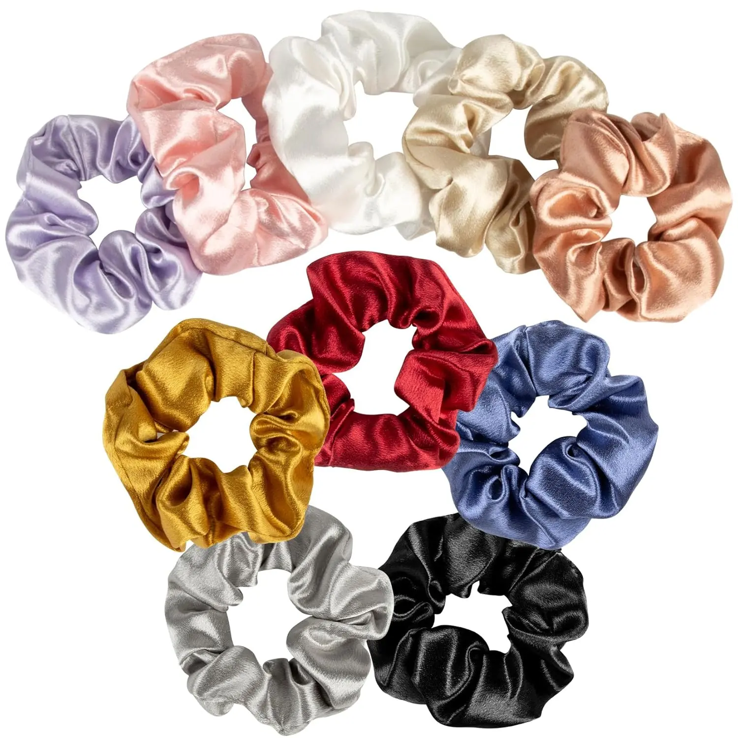 10 count Silk Scrunchies Bulk - No  Large Satin Scrunchies for Women Men Girls Teens Ponytail Holders for Thick Hair Silky Hair Ties, Bright & Neutral Colors