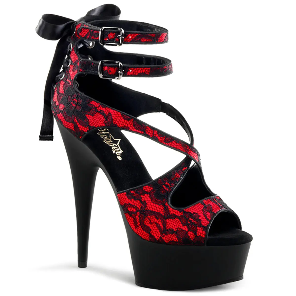 Pleaser Delight-678LC Women's Stiletto High Heel Sandals - Lace-Up Straps, Platform Sole, Cross Design, Corset-Inspired Footwear, Women's Heels Shoes