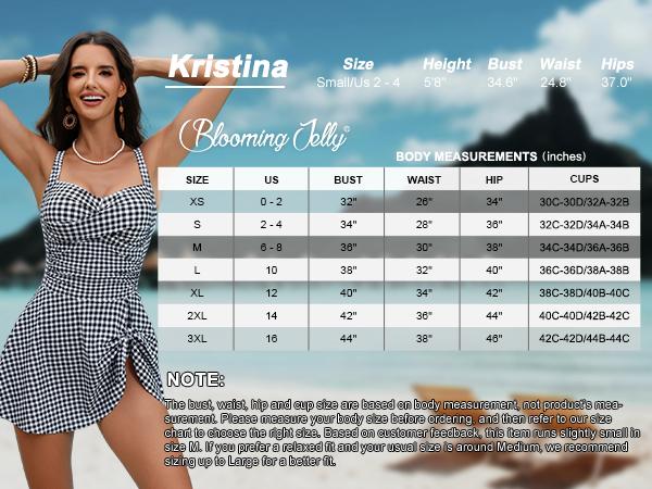 Blooming Jelly Womens Gingham One Piece  Swim Dress Tummy Control Swimsuits Modest Bathing Suit Full Coverage Swim Skirt