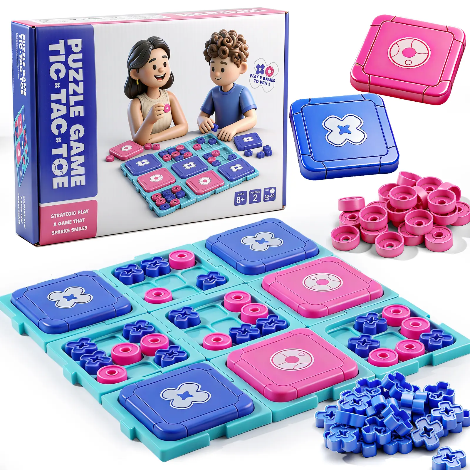 Tic Tac Toe Memory Board Game for Kids, Slide Puzzle Matching Game, Portable Strategy Travel Toy for Family Fun