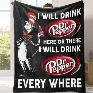 Dr. Pepper Cat American Slogan Flannel Blanket Suitable For Office Sofa Travel All Seasons Warm Soft Cozy Best Gift For Couples Kids Parents Friends Express Deep Love Christmas Birthday Mothers Day Gift Halloween Christmas Gift