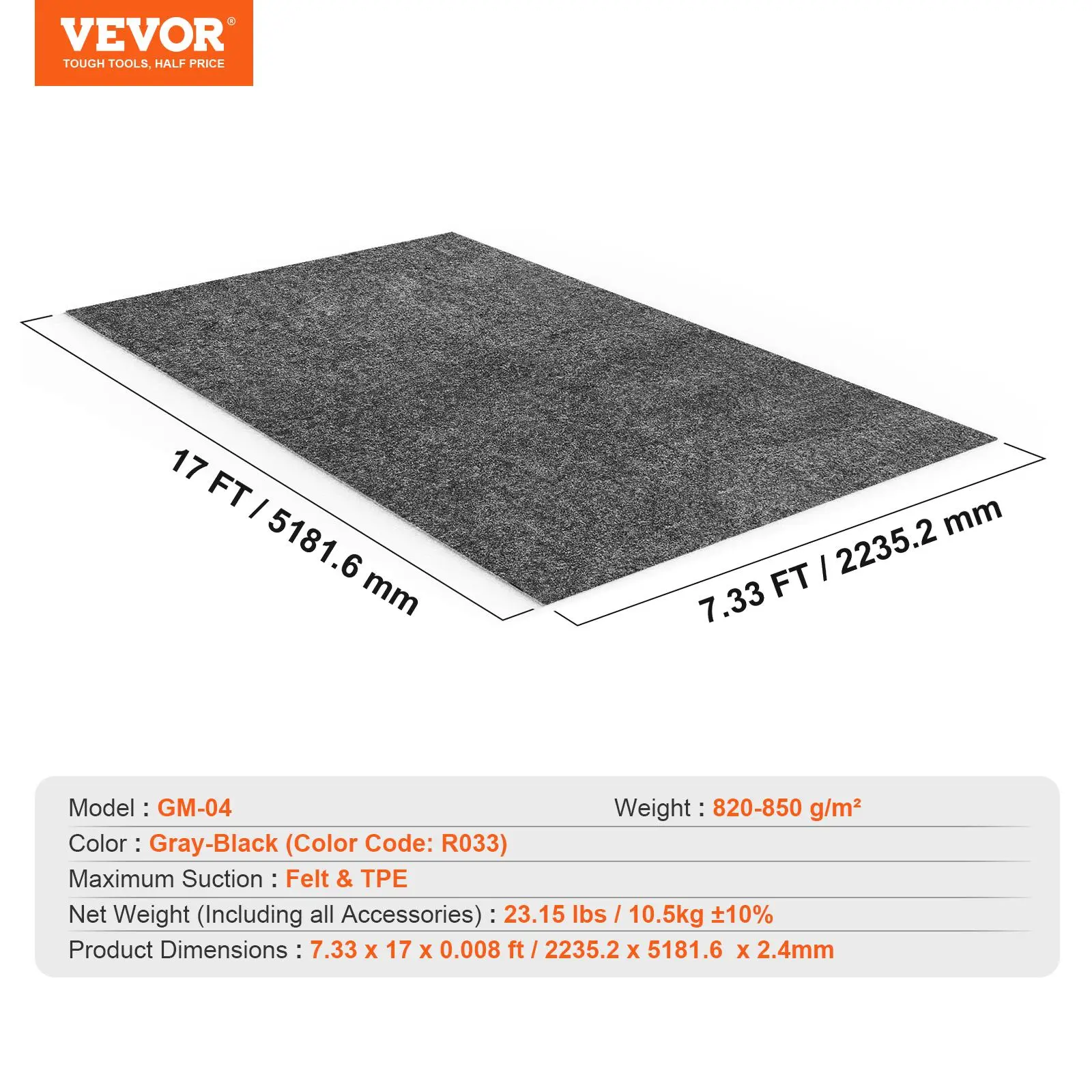 【Summerfinds】VEVOR Garage Floor Mat, 7.4'x17' Waterproof Protection from Water,Snow, Rain,Mud and Oil for Cars, Non-slip Heavy Duty Containment Mat with TPE Anti-Leak Backing & Easy to Clean & Cuttable