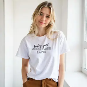 "Feeling Good Might Flare Later" Funny Unisex Graphic Tee | Relatable Chronic Illness Humor T-Shirt | Crohn’s & Colitis Awareness Top | Spoonie Life Aesthetic White Tee