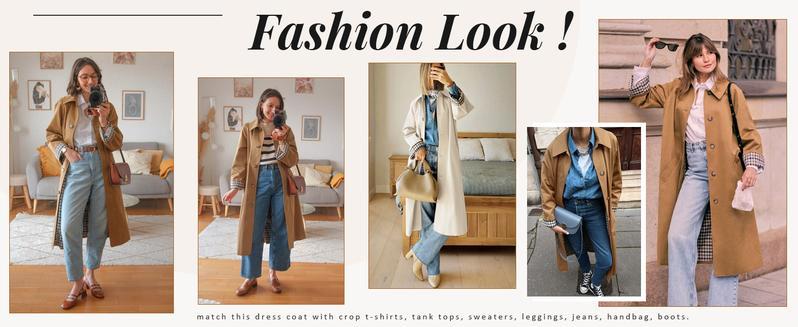 Naeduo Womens Long Trench Coat Single Breasted Oversized Windproof Overcoat Fashion Outerwear