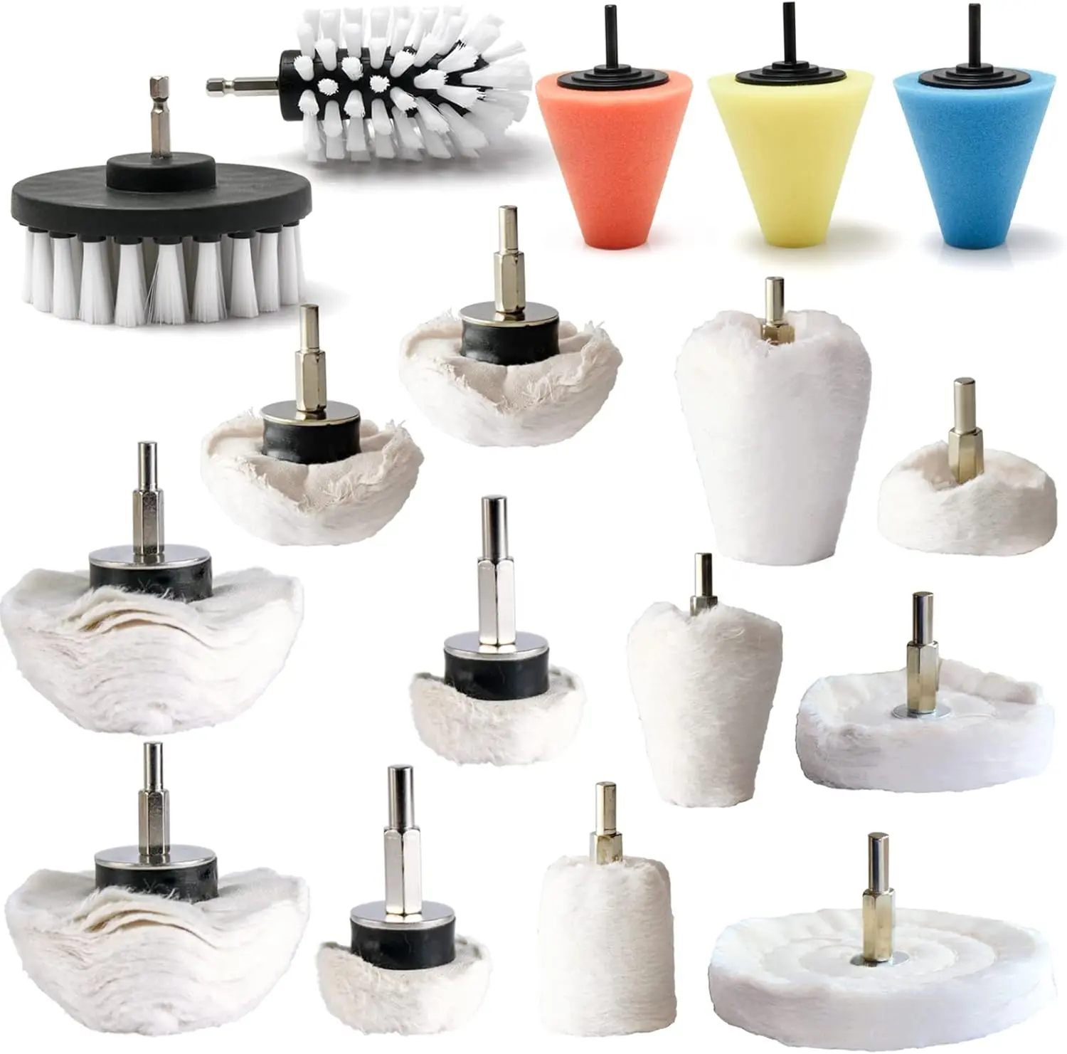 [Summervibes] 17 Pcs Polishing Pad Buffing Wheel Kit,for Drill for Metal Aluminum Stainless Steel Chrome Wood Plastic Ceramic Glass Woods Fabric Cotton Machine Jewelry Etc,Tools & Hardware