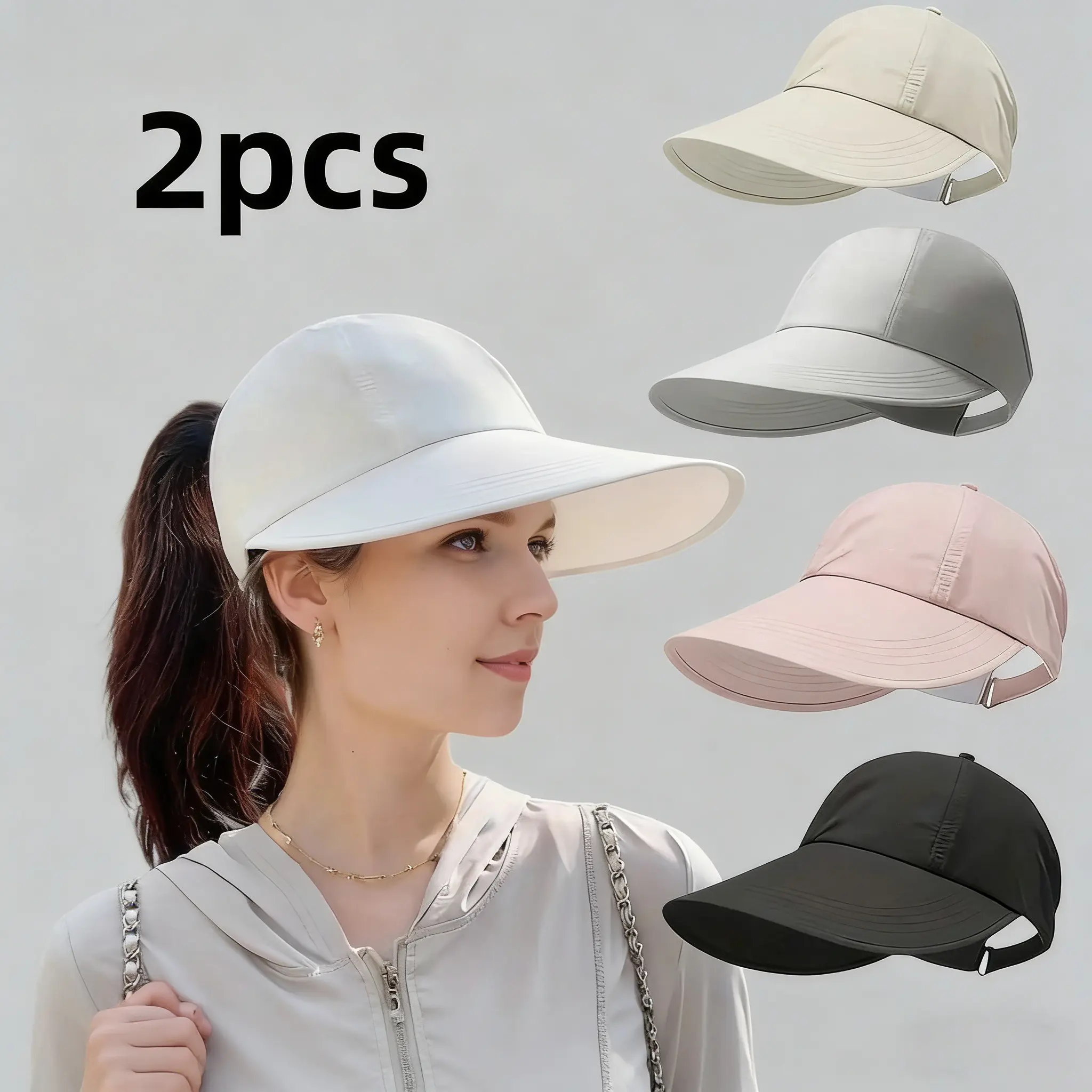 Unisex 2-Pack Sun Protection Hats, Lightweight Sports Outdoor Wide Brim Baseball Caps, Adjustable Velcro Closure, Elastic Design