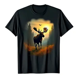 Men's Vintage Moose Wildlife T-Shirt - 100%  Cotton, Forest Moose Graphic, Ideal for Casual & Outdoor Wear