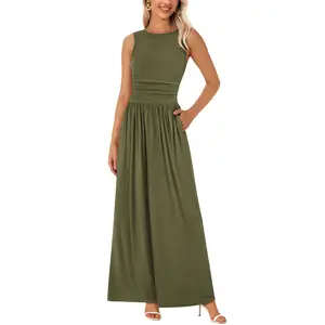 PrettyGarden Women's One Piece Jumpsuits Dressy Casual Sleeveless Crewneck Wide Leg Rompers Jumpers Vacation Summer Outfits