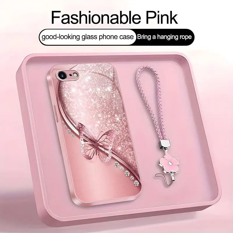 Suitable for [iPhone 8] high-end women's phone case🤩，a free four-leaf clover ，the pattern is printed, not glitter simple printed butterfly design is included,drop-resistant and fingerprint-proof YM99