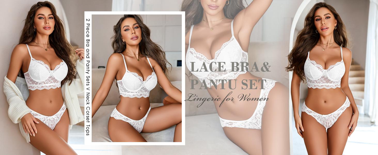 Avidlove Floral Lace Bra and Panty Set for Women - 2 Piece Bralette Outfits with Adjustable Buckle - Breathable & Comfortable Womenswear