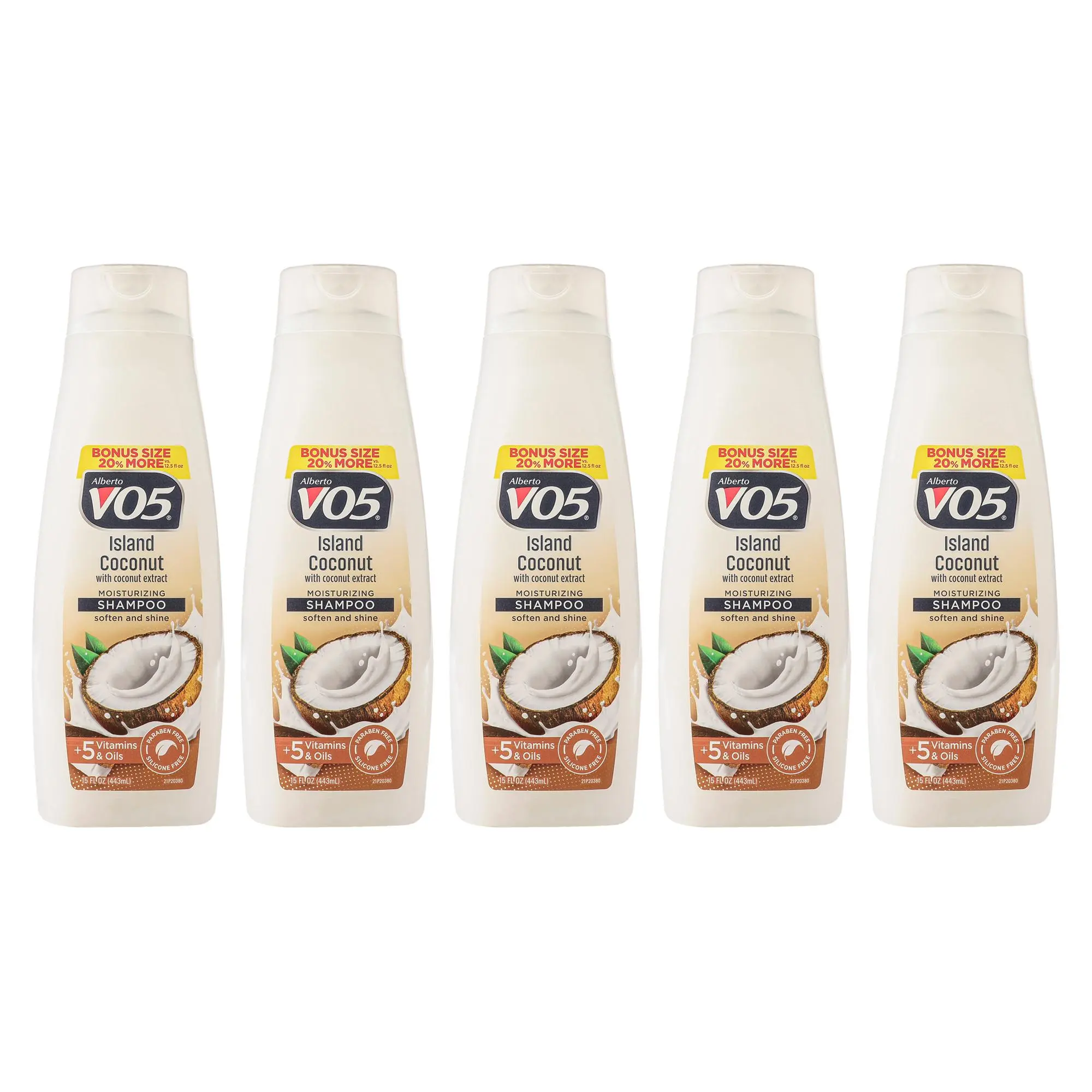 Alberto VO5 Moisturizing Island Coconut Haircare Shampoo, Unisex, 15 fl oz, Pack of 5