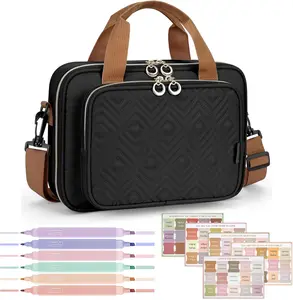 Bible Cover Case for Women, Large Bible Bag Carrying Case with Shoulder Strap, Bible Study Supplies Bible Journaling Kit Book Carrying Case with Bible Highlighters Tabs Gift for Lady (Black) Heouvo