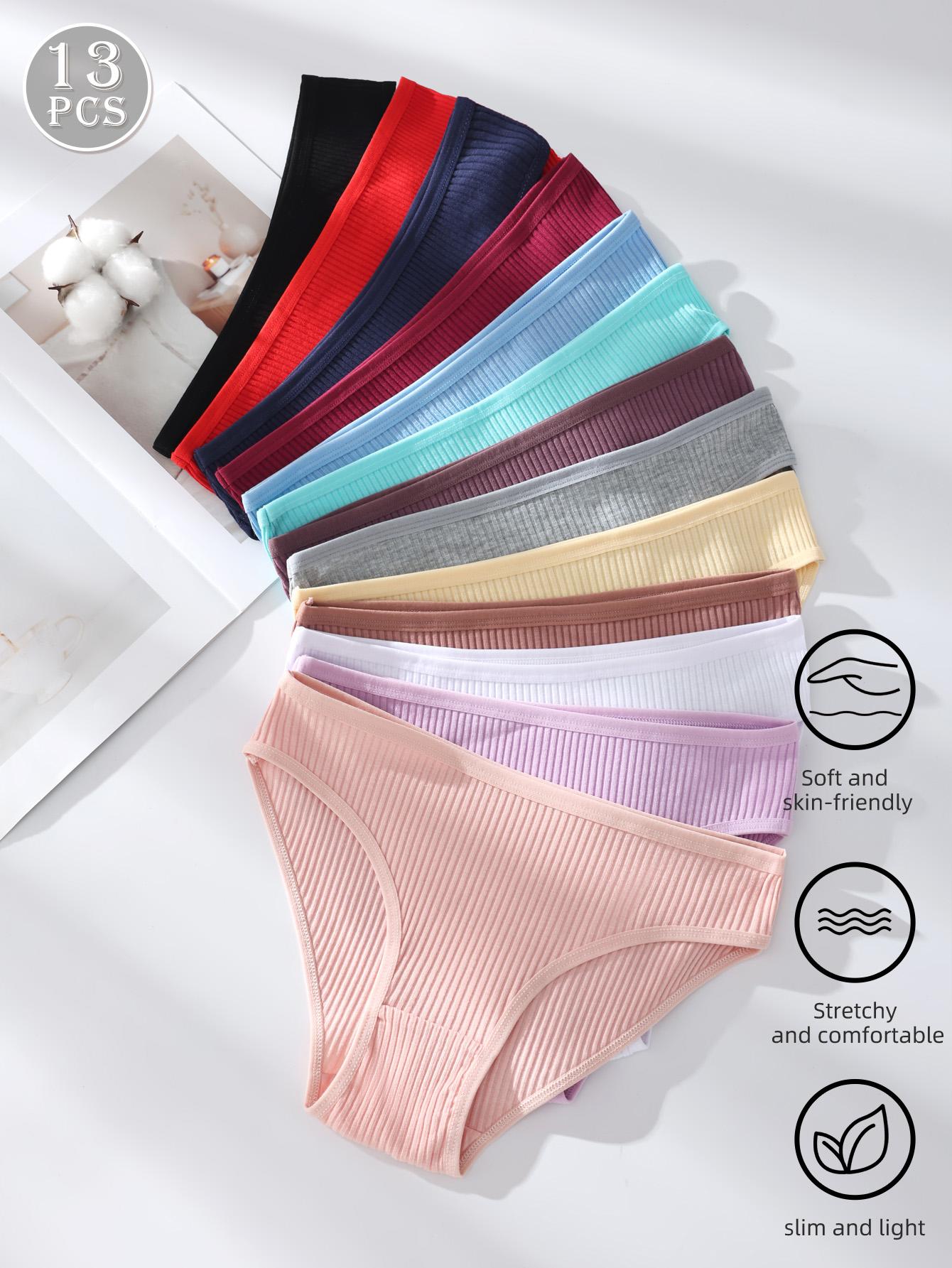 Hotcom FallFreshness 13 Pack Ladies' Panties Pure Cotton Thread Breathable Vertical Striped Texture Feel Full Cotton Mid-Waist Briefs Ribboned for Everyday Wear in Assorted Colors Women's Basic Minimalist Style Hotcom FallFreshness 13 Pack Ladies' Panties Pure Cotton Thread Breathable Vertical Striped Texture Feel Full Cotton Mid-Waist Briefs Ribboned for Everyday Wear in Assorted Colors Women's Basic Minimalist Style