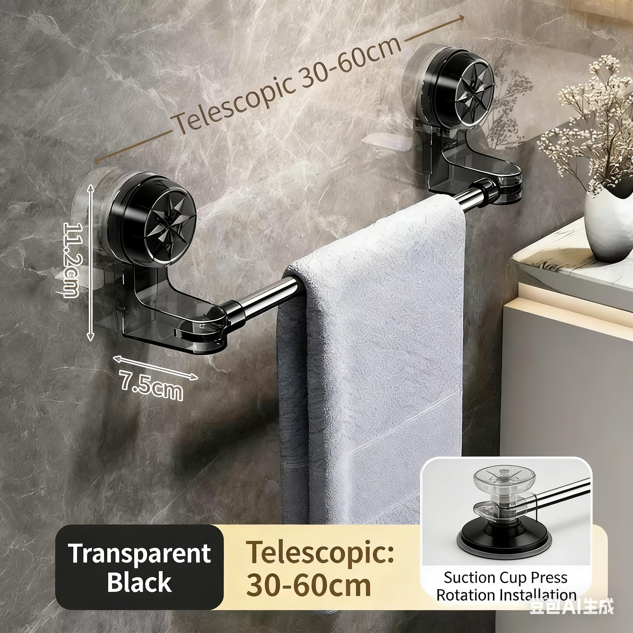 [JULIANG]Suction Cup Towel Rack for Bathroom No Hole Installation Stretchable Towel Rod Space Saving Bath Towel Organizer Practical Suction Space Saving Design Multipurpose Usage Gift Ready Durability Assurance