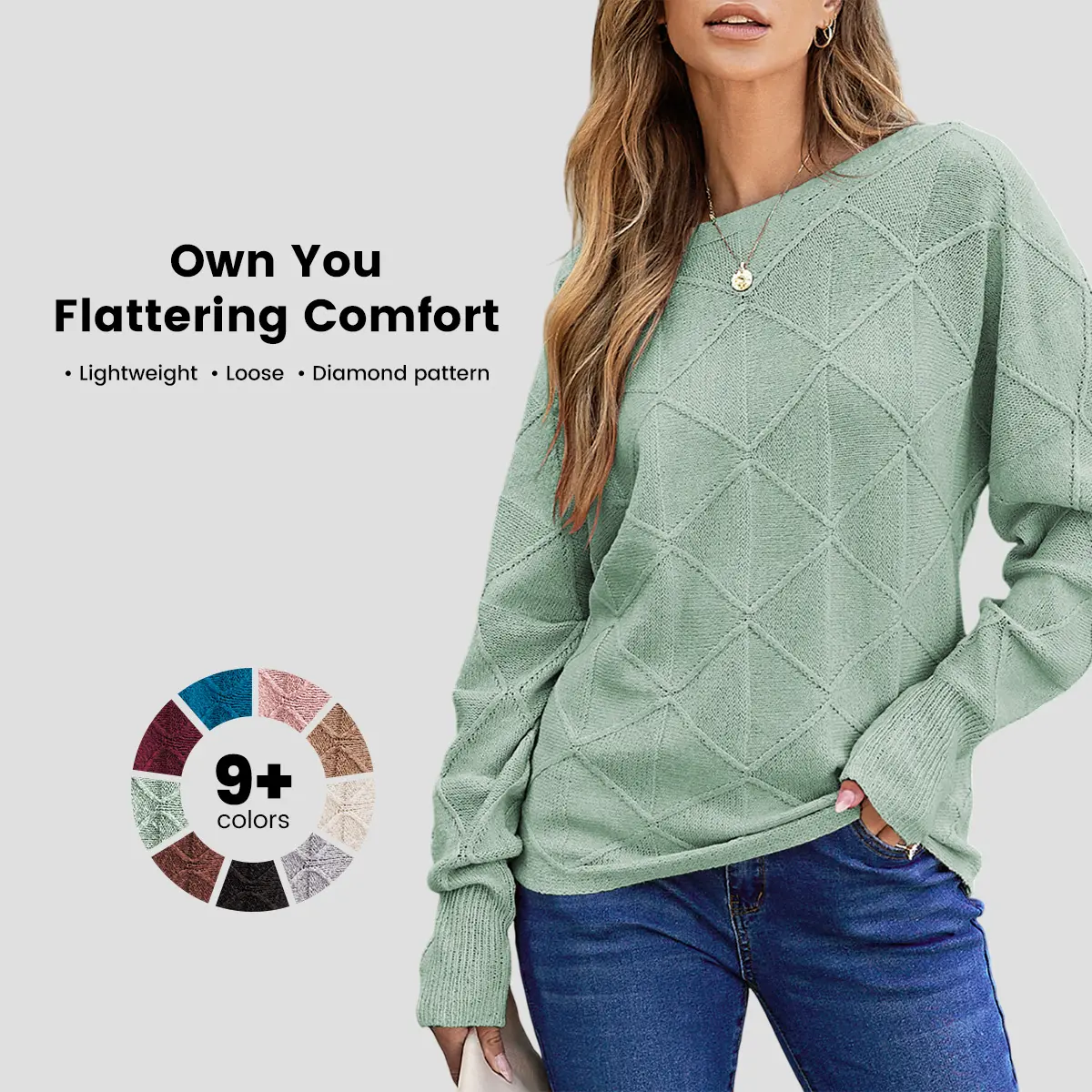 EVALESS Women's Soft Batwing Sleeve Sweater, Casual Loose Fit Solid Knitwear Pullover, Off Shoulder Boat Neck Top for Fall