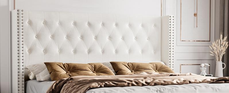 AMERLIFE Bed Frame with Wingback Headboard, Upholstered Velvet Bed with Tufted Diamond Button/No Box Spring Needed/Easy Assembly/Christmas Gift