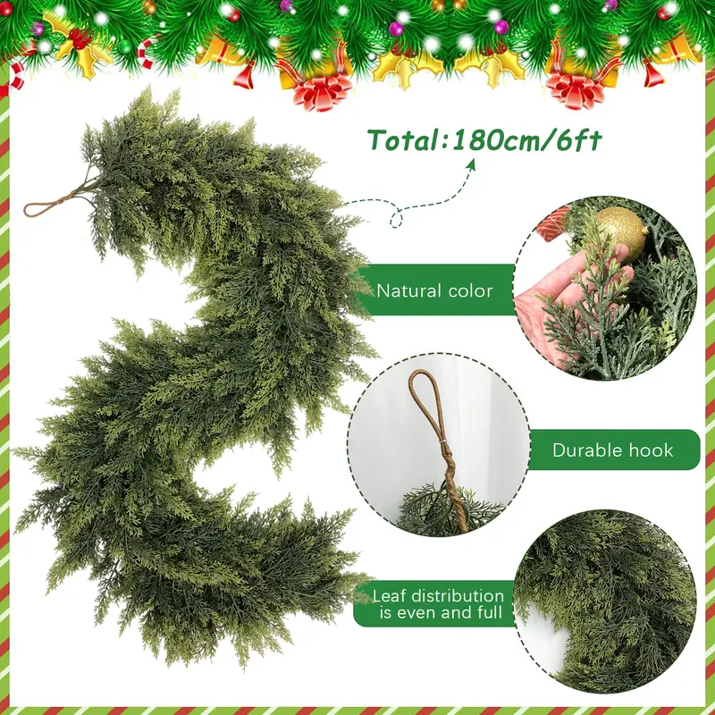 LVZHIYUAN 2-Pack 6FT Real Touch Artificial Cedar Garlands Set - Natural Look Greenery Pine Home Accessory, House Decor, Living Room Decor for Indoor/Outdoor Christmas Supplies