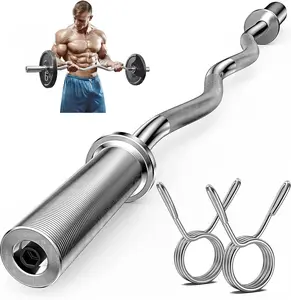 Olympic EZ Curl Barbell Bar 47", 2-Inch Curl Bars for Weight Lifting,Hip Thrusts,Squat,Biceps-Home Gym Chrome Curling Bar for 2 Inch Weight Plates -2 Spring Collars(500lb Weight Capacity)