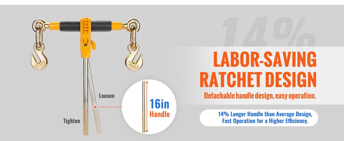 VEVOR Ratchet Chain Binder 2PCS, TikTokShopBlackFriday, 3/8"-1/2" Heavy Duty Load Binders, with G80 Chains 12000 lbs Secure Load Limit, Labor-saving Anti-skid Handle, Tie Down Hauling Chain Binders for Flatbed Truck Trailer