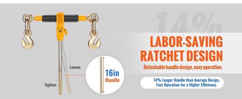 VEVOR Ratchet Chain Binder 2PCS, TikTokShopBlackFriday, 3/8"-1/2" Heavy Duty Load Binders, with G80 Chains 12000 lbs Secure Load Limit, Labor-saving Anti-skid Handle, Tie Down Hauling Chain Binders for Flatbed Truck Trailer