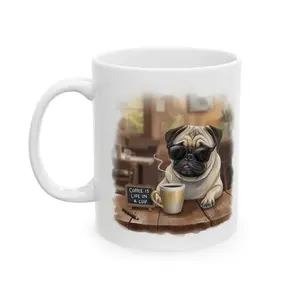Pug Illustration Mug | Pet Lovers Mug | Coffee Shop Dog Ceramic Mug