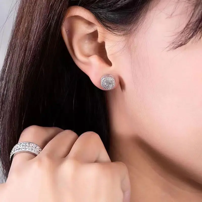 Brilliant Rhinestone Decorated Bling Costume Earrings - Retro Round Starburst Sparkling Zirconia Studs for Men-Women, Fashionable Versatile Decorative Holiday Gift Jewelry