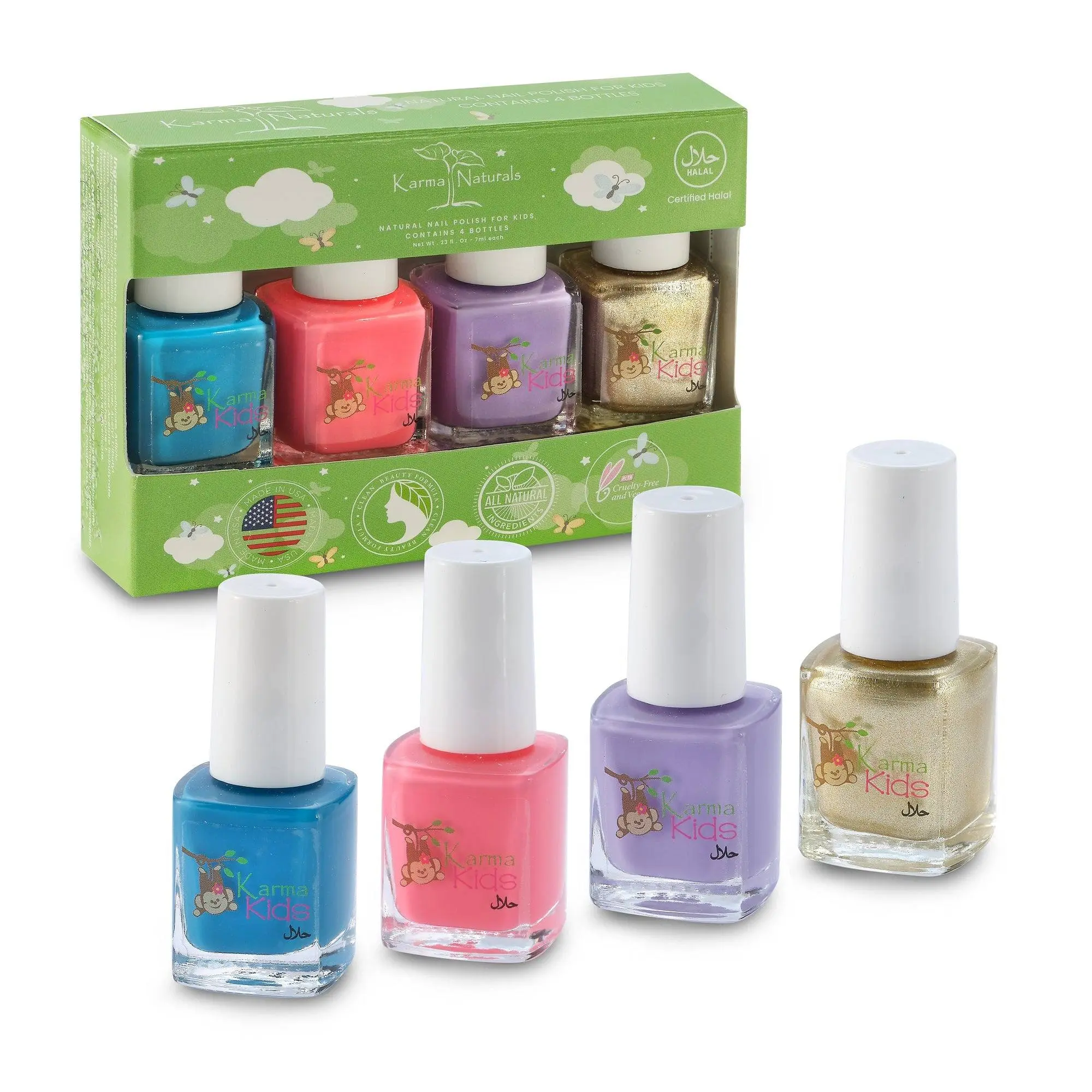 Karma Naturals Kids Nail Polish Set of 4, Gentle and Non-Toxic Cosmetic Formula for Nail Art, Halal Certified & Vegan, Blend, Manicure, Nail Care