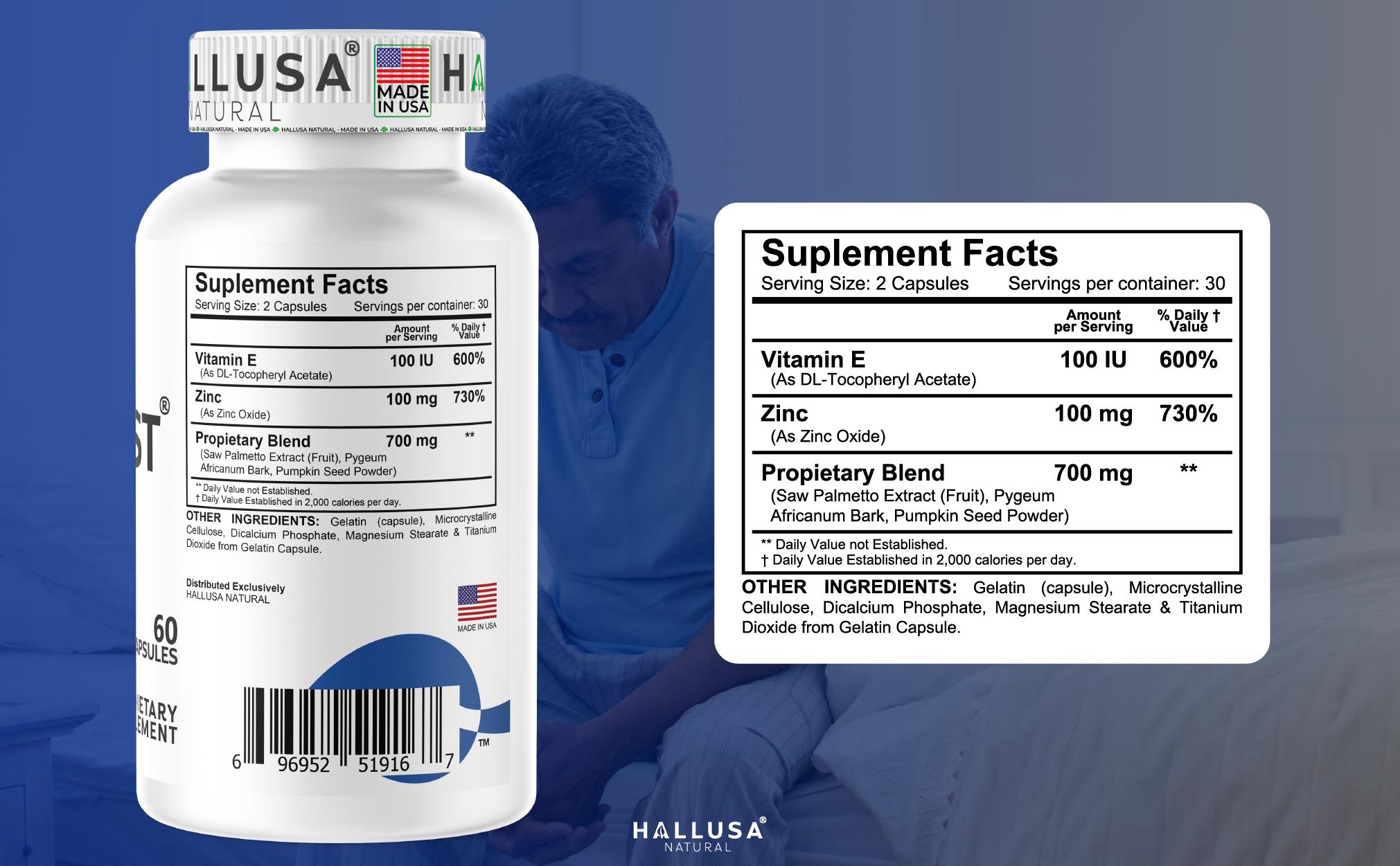 HALLUSA NATURAL Hallprost Prostate Dietary Supplements 60 Capsules with Saw Palmetto Pygeum Africanum Pumpkin Seed Zinc Vitamin E for Nocturia Relief & Men's Health - Fitness