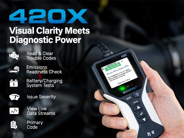 BLCKTEC 420X OBD2 Scanner Diagnostic Tool, Read and Clear Check Engine Light, Car Code Reader for All OBDII Cars 1996 and Newer, Comes with Bluetooth Topnotch App On iOS & Android