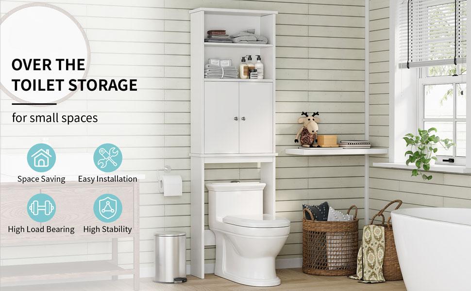 Walsunny Over The Toilet Storage Shelf, 75'' Taller Bathroom Organizer, Washing Machine cabinet, Space Saver with Adjustable Decorative Racks, White