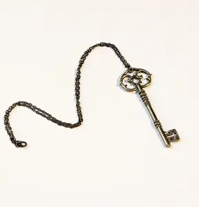 Vintage Skeleton Key Necklace Antique Bronze Key Pendant | Gothic Boho Jewelry | Statement Key Charm Necklace