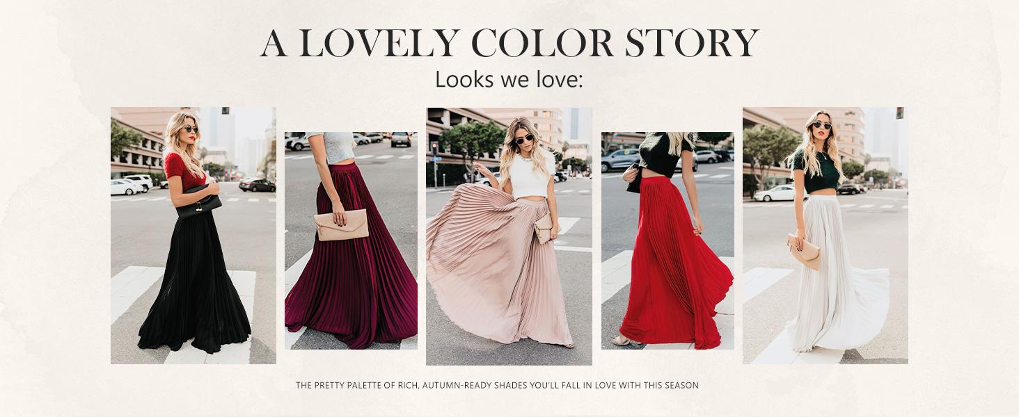 Ebossy Women's High Waist Flowy Pleated Chiffon Maxi Skirt - Casual Loose Fitted, Elastic Waist, Summer Fall Winter Wear, Basic Minimalist Design Womenswear Ebossy Women's High Waist Flowy Pleated Chiffon Maxi Skirt - Casual Loose Fitted, Elastic Waist, Summer Fall Winter Wear, Basic Minimalist Design Womenswear