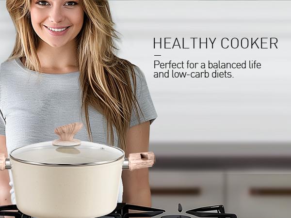 【Christams Gift】 Kitchen Academy Granite Pots and Pans Set Non Stick 12 Piece Cast Induction Cookware Set Beige Nonstick Kitchen Cooking Set w Frying Pans Saucepans PFOS PFOA PFAS PTFE Free Silicone Steel Steel Aluminium Glass Glass Lid Stove Stove