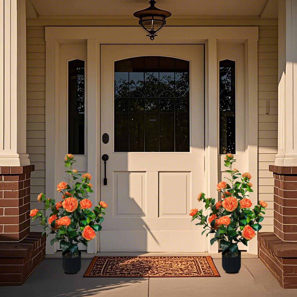 2 Pcs 3-foot Camellia Tree with Decorative Pebbles, Flower Pot, 24 Realistic Flowers, 188 Leaves for Indoor, outdoor courtyard Home Decor