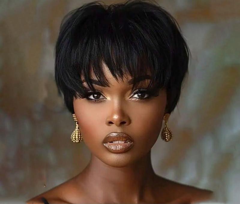 Nadula Pixie Cut Wigs for Black Women Glueless Pixie Cut Wig Human Hair Short Straight Wig Beginner Friendly Full Machine Human Hiar Wig Easy To Style Maintenance TikTokShopStockUp