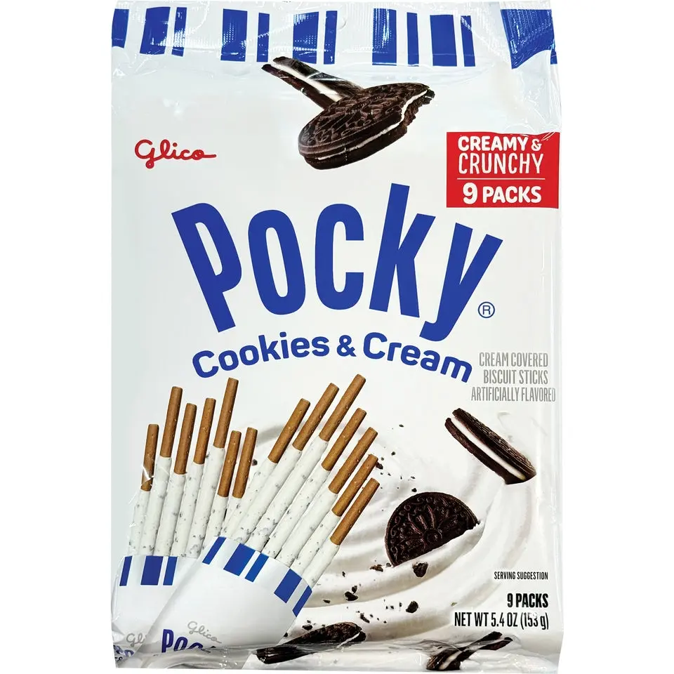 Pocky Crispy Chocolate Biscuit Snack - Cookies & Cream Flavor Bag, Individually Packaged Pre-Coated Milk Chocolate Crispy Cookies, Sweet Whole Milk Treat