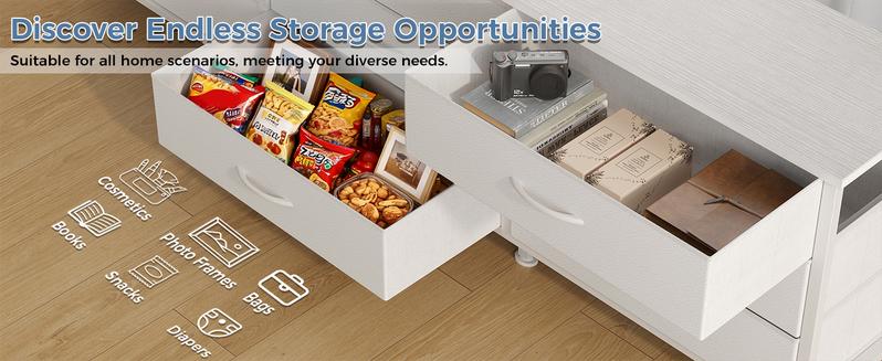 TV Stands for Living Room Furniture with 9 Fabric Drawers, Long Entertainment Center Up to 75 Inch TV, Media Console Table with Storage for Bedroom, Adjustable Feet TV Stands for Living Room Furniture with 9 Fabric Drawers, Long Entertainment Center Up to 75 Inch TV, Media Console Table with Storage for Bedroom, Adjustable Feet