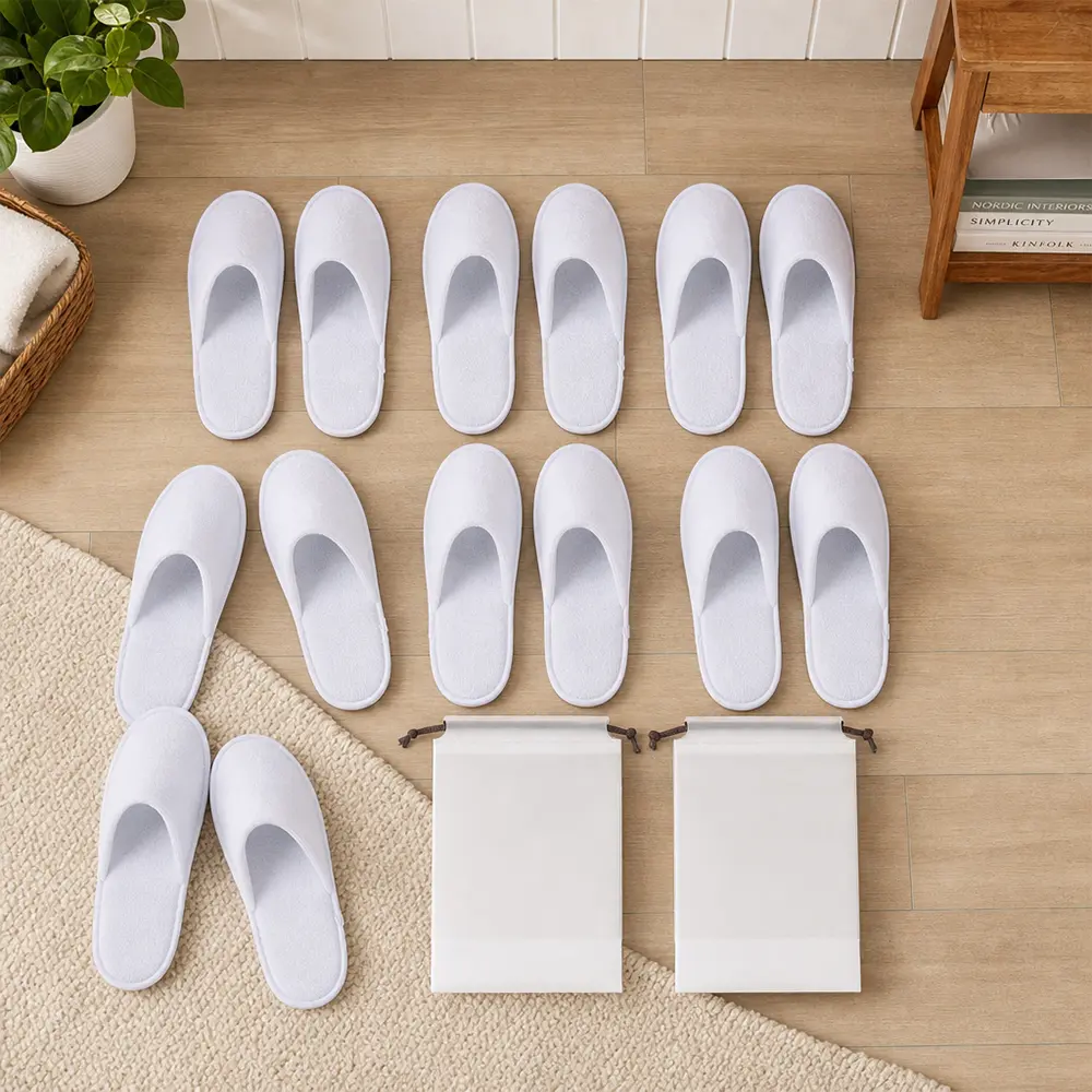 10 Pairs Disposable Guest Slippers with 2Pcs Storage Bags, One Size Slippers Individually Wrapped, Machine Washable, Lightweight & Portable for Home, Hotel, Spa and Travel