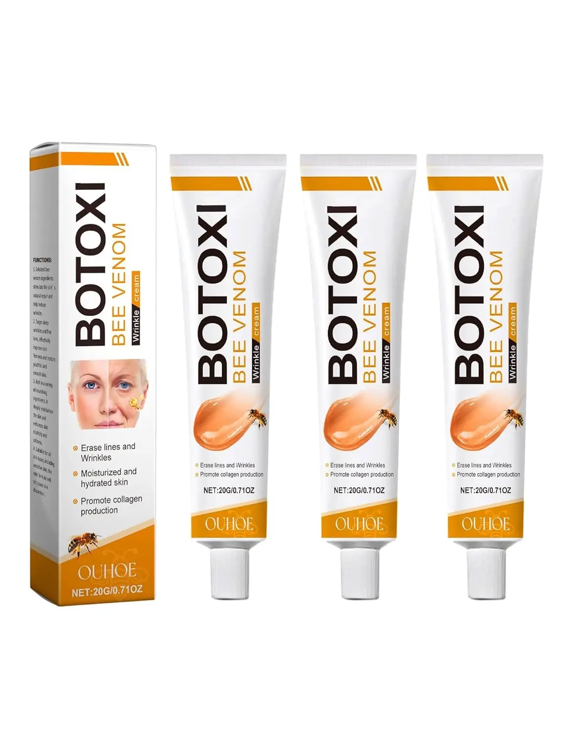 2-Pack Bee Venom Anti-Aging Cream with Collagen | Anti-Wrinkle Face Moisturizer for Firming, Lifting & Hydrating, All Skin Types - 0.71 oz, Anti-Wrinkles