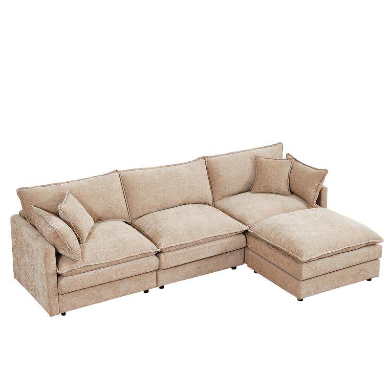 Sectional Sofa Modular Couch 102 Inch L Shaped Couch Set for Living Room, 3-Seater Comfy Cloud Couches with Movable Ottoman, DIY Combination, Chenille, Coffee