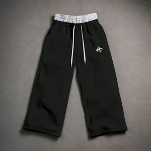 Casual street style straight leg loose sports sweatpants, fashionable double waisted drawstring embroidery suitable for versatile men's and women's casual pants