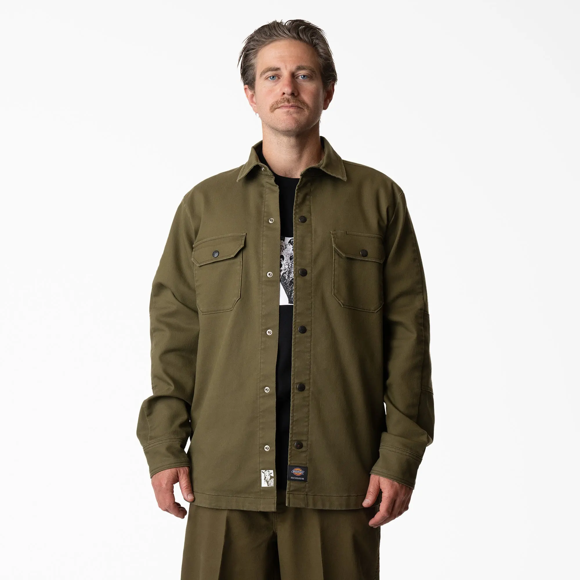 Dickies Mike Anderson Lined Shirt Jacket,Relaxed Fit, Flannel Lined, Elbow Patches, Side Pockets, Snap Front Closure, Skate Workwear Style