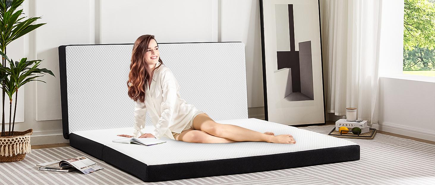 Folding Mattress, Tri-fold Memory Foam Mattress Topper for Camping, Foldable Mattress Topper with Washable Cover Folding Mattress, Tri-fold Memory Foam Mattress Topper for Camping, Foldable Mattress Topper with Washable Cover